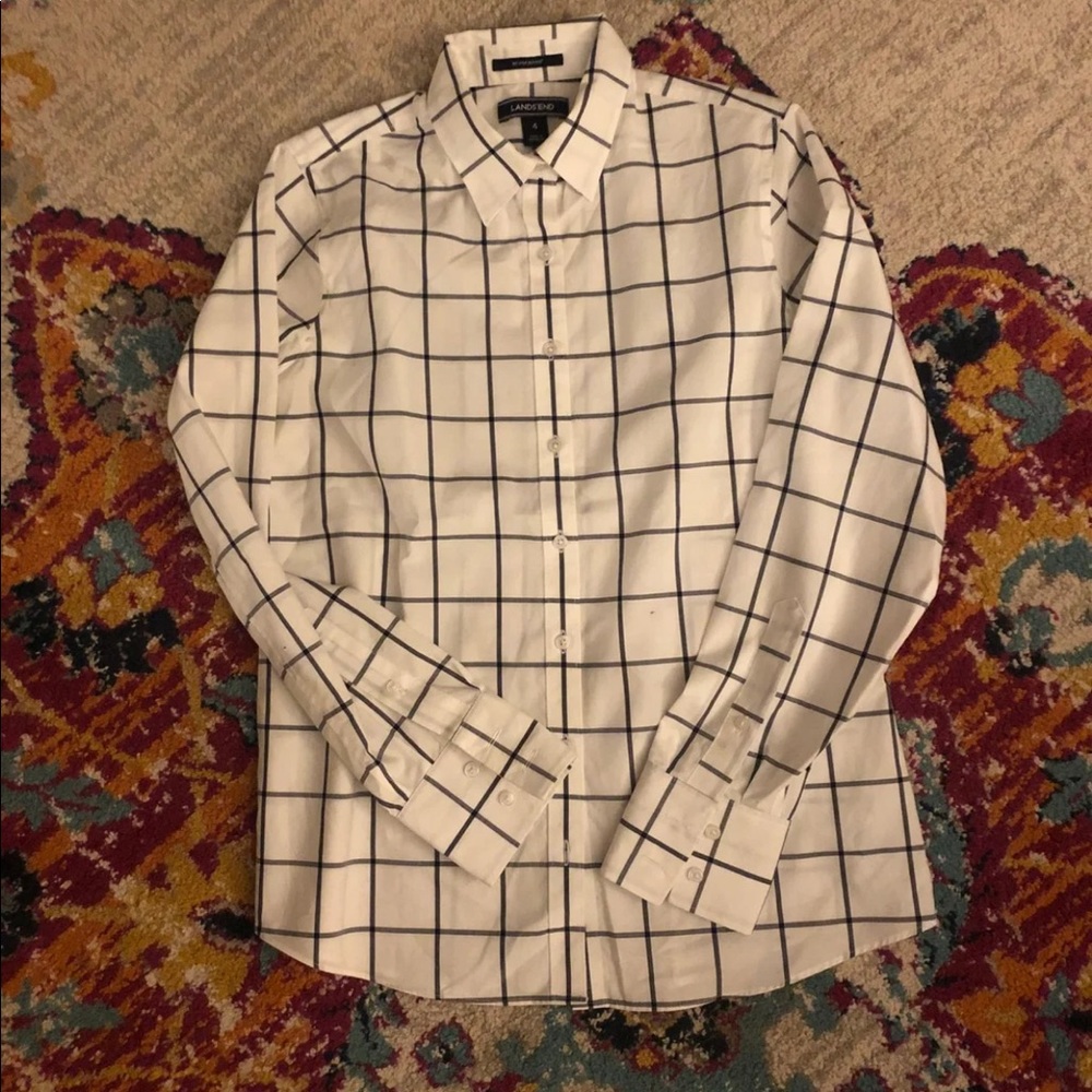 Lands End button down Shirt, black & white